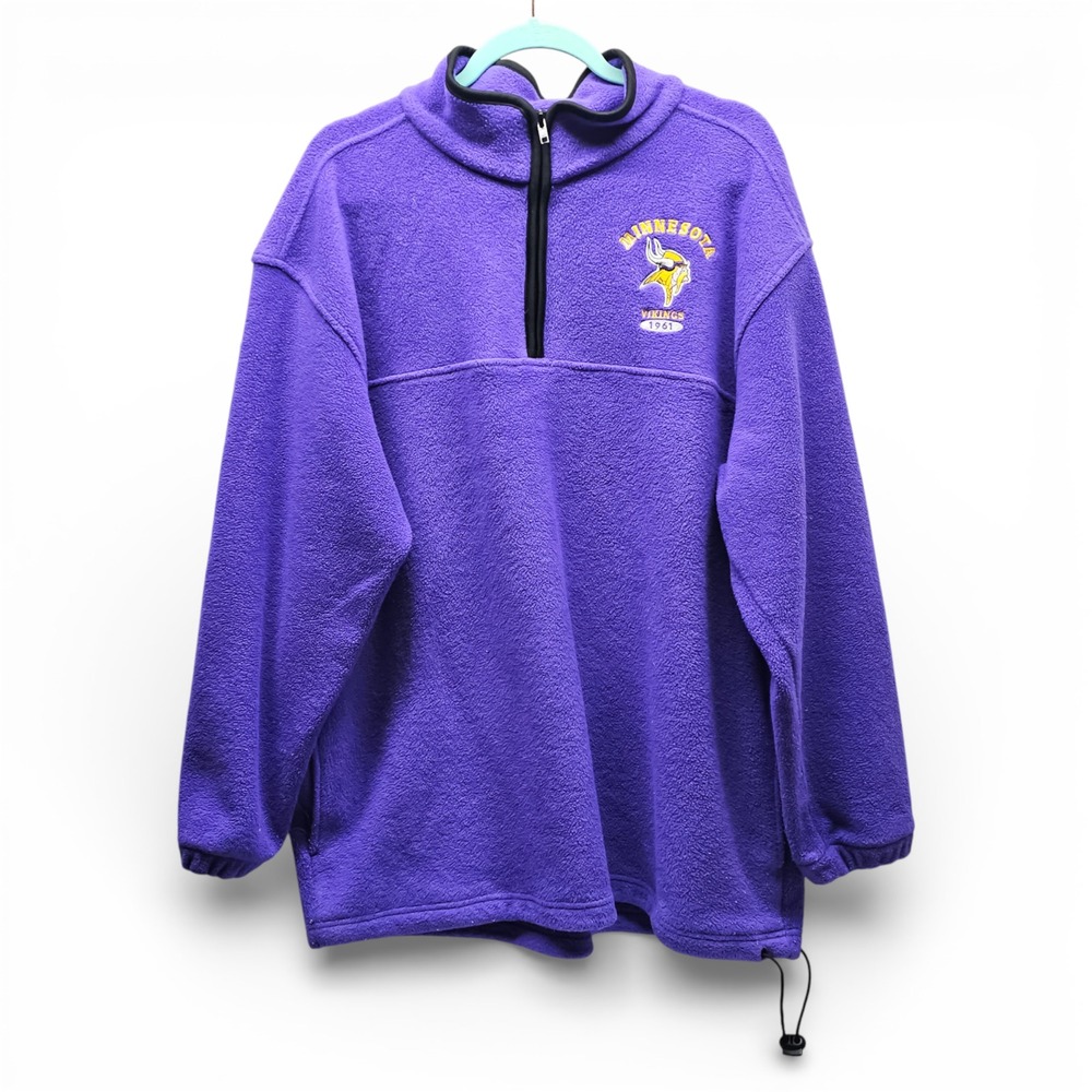 Vintage NFL Minnesota Vikings Fleece Pullover‎ Mens XL Purple Quarter Zip Logo